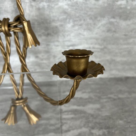 Homco MCM 2 HOME INTERIOR TWISTED ROPE SCONCE DOUBLE TAPER GOLD BOW DESIGN - Picture 4 of 16